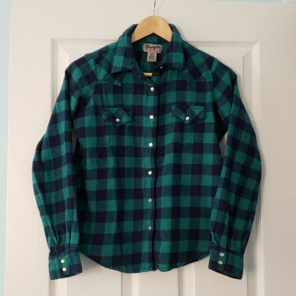 Wrangler Wrancher flannel plaid shirt green